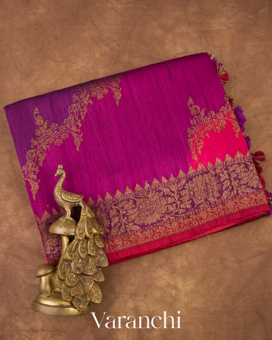Magenta Tricolour Rangkaat Raw Silk Handloom Saree