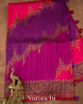 Magenta Tricolour Rangkaat Raw Silk Handloom Saree