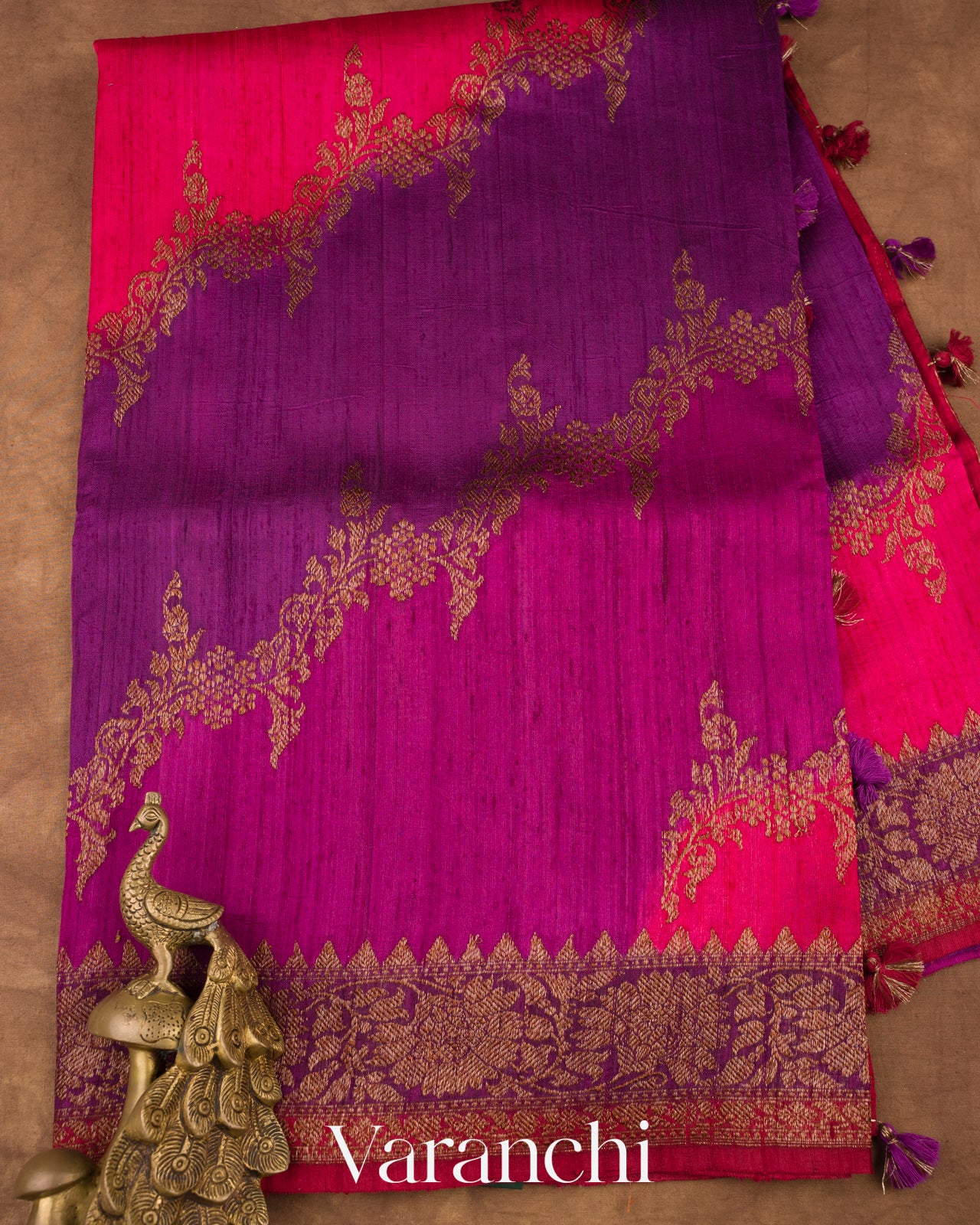 Magenta Tricolour Rangkaat Raw Silk Handloom Saree