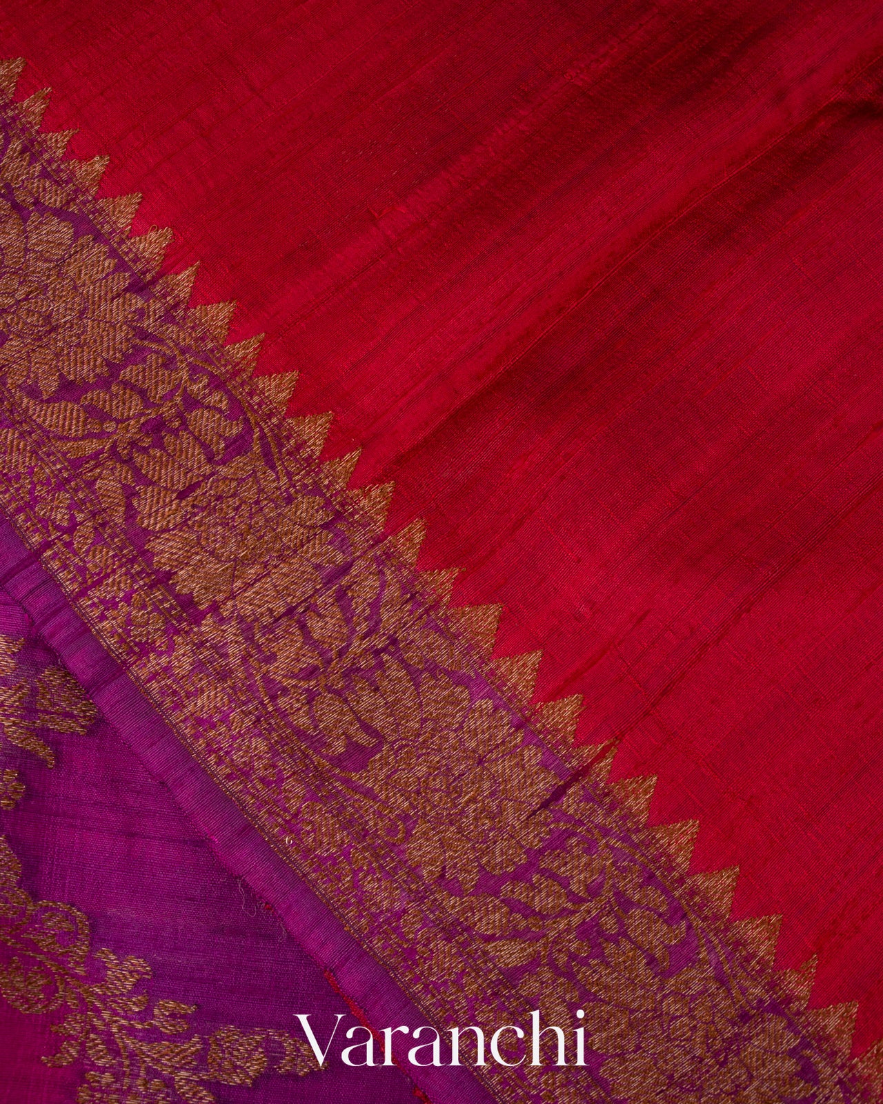 Magenta Tricolour Rangkaat Raw Silk Handloom Saree