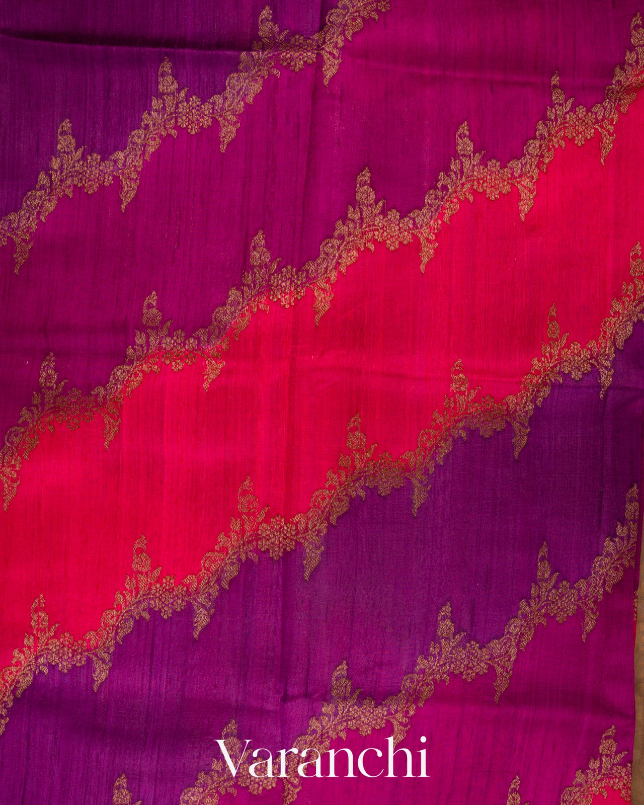 Magenta Tricolour Rangkaat Raw Silk Handloom Saree