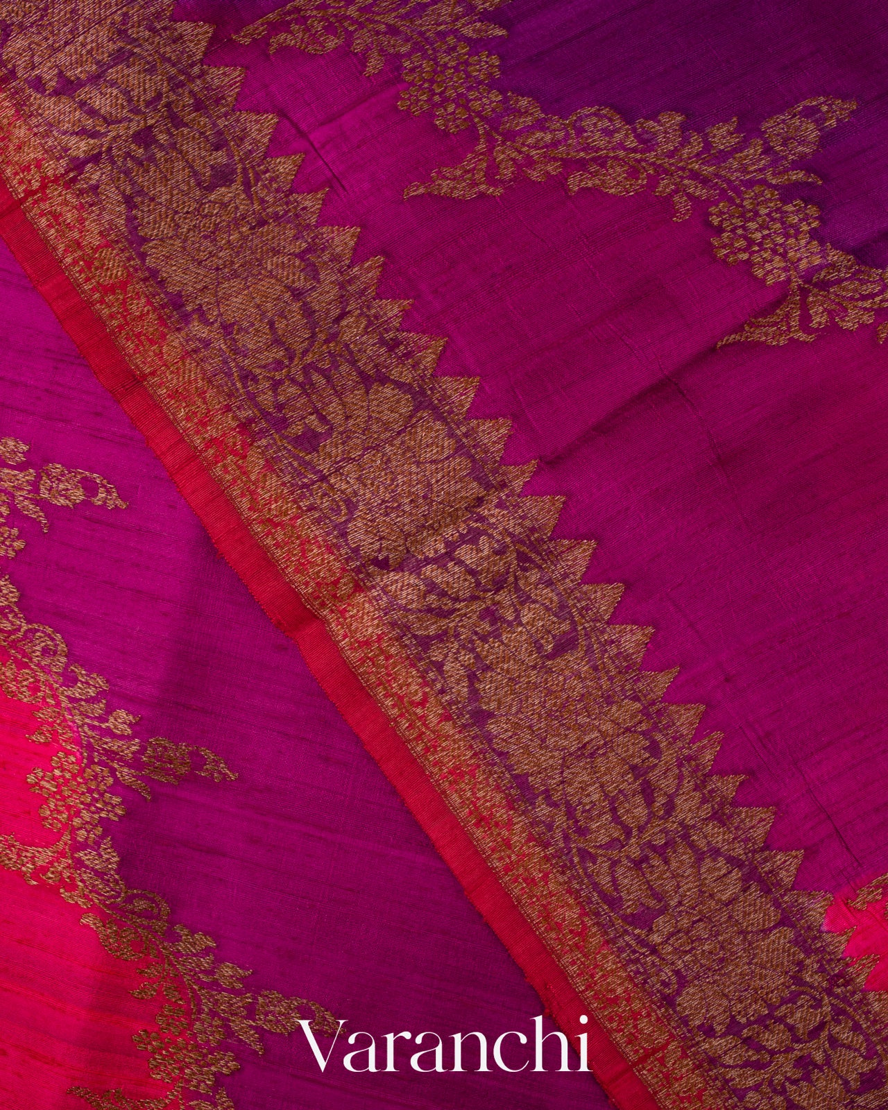 Magenta Tricolour Rangkaat Raw Silk Handloom Saree