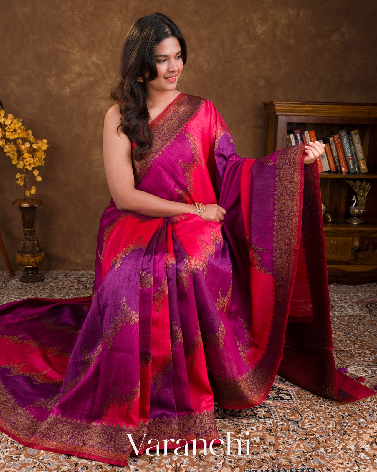 Magenta Tricolour Rangkaat Raw Silk Handloom Saree