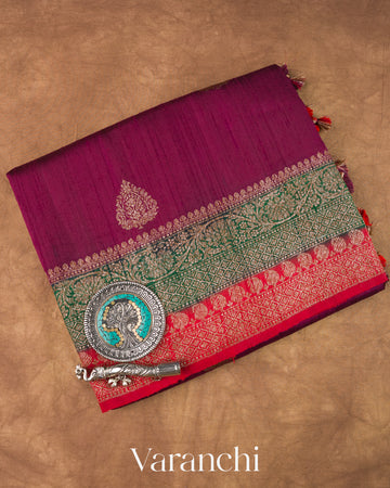 Wine Pure Raw Silk Handloom Saree