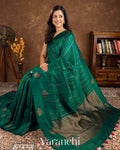 Bottle Green Raw Silk Handloom Borderless Saree