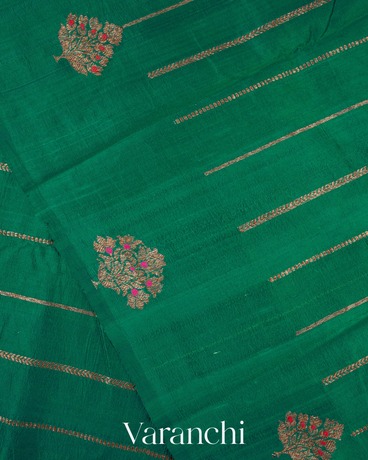 Bottle Green Raw Silk Handloom Borderless  Saree