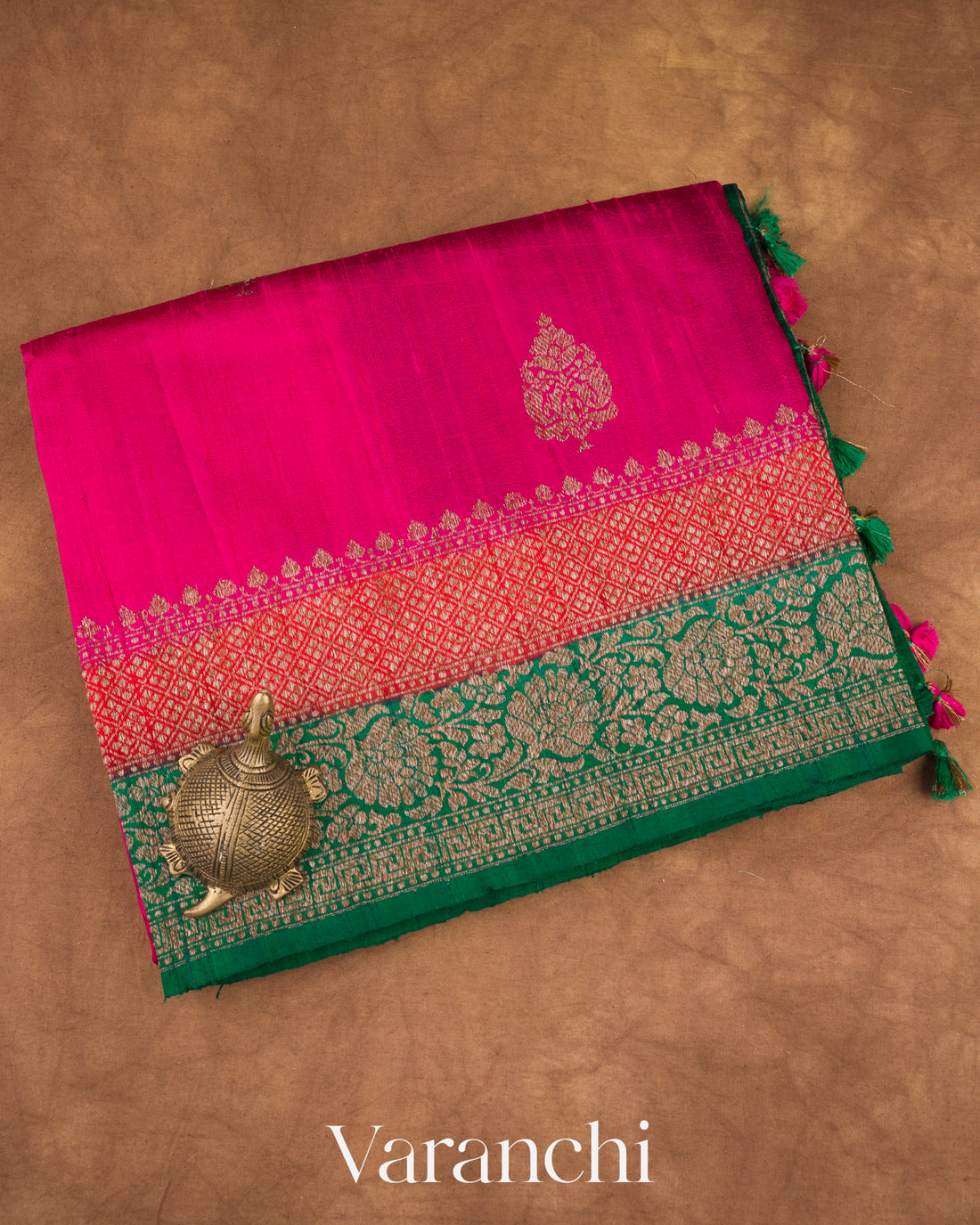 Hot Pink Pure Raw Silk Handloom Saree
