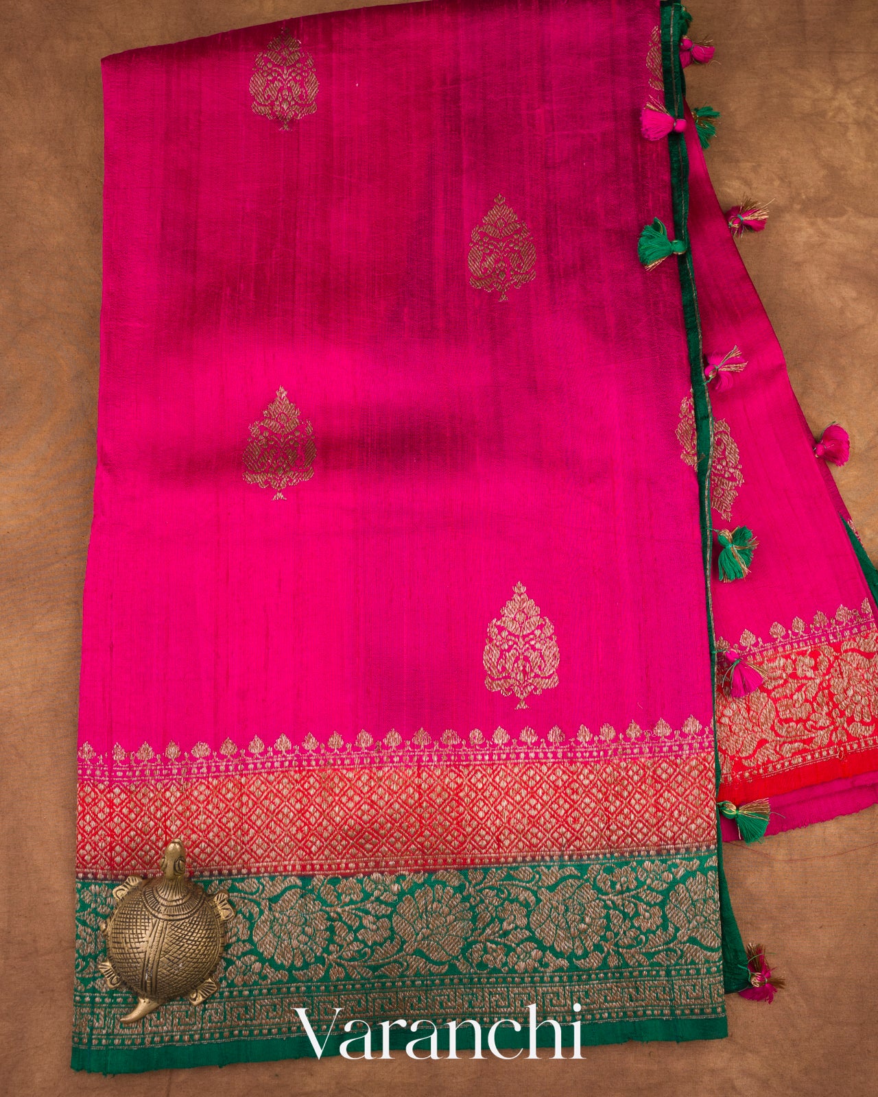 Hot Pink Pure Raw Silk Handloom Saree