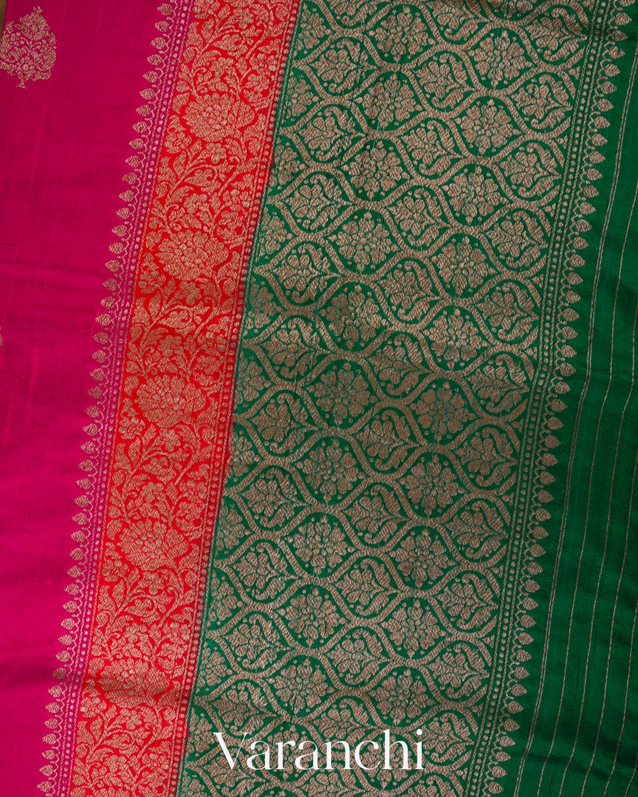Hot Pink Pure Raw Silk Handloom Saree