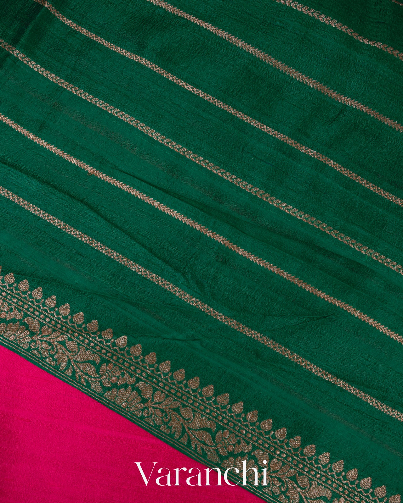 Hot Pink Pure Raw Silk Handloom Saree