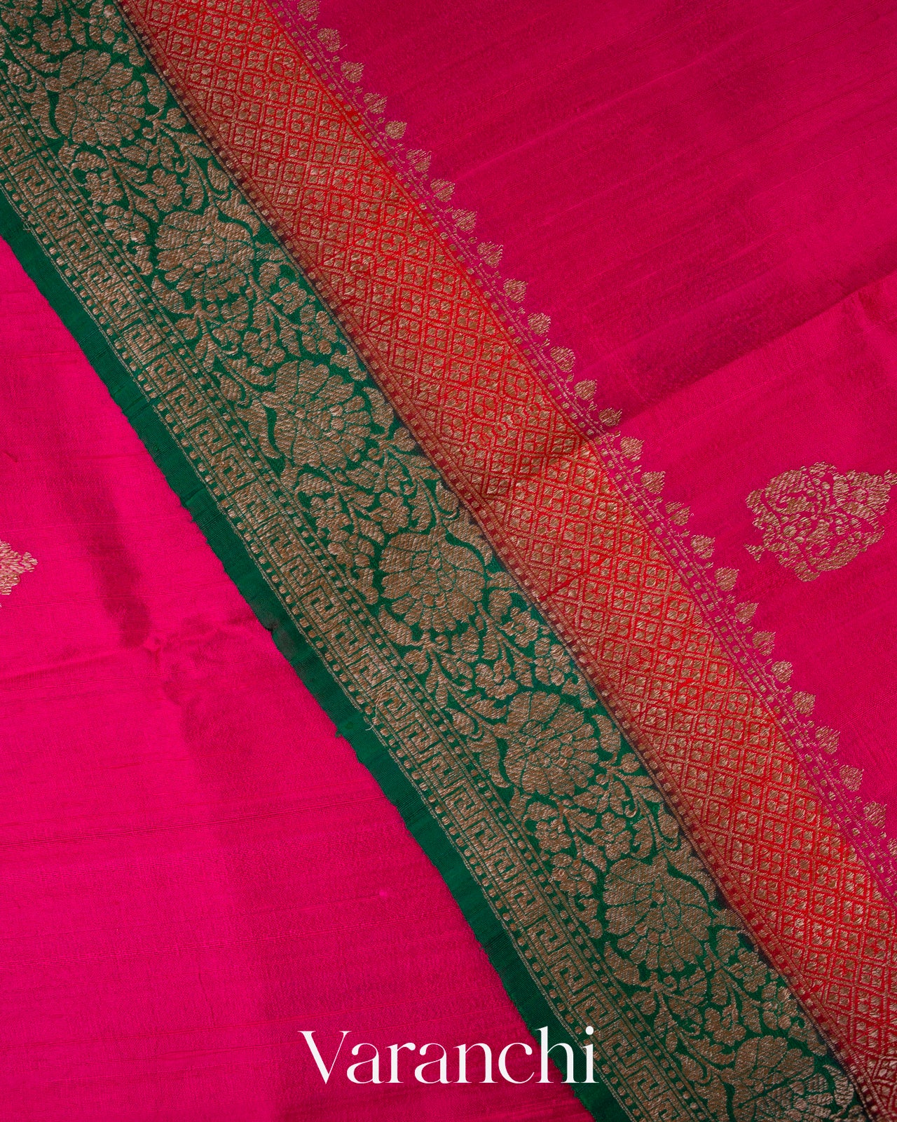 Hot Pink Pure Raw Silk Handloom Saree
