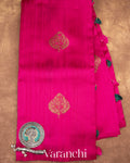 Rani Pink Raw Silk Handloom borderless Saree
