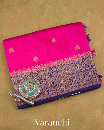 Rani Pink Pure Raw Silk Handloom Saree