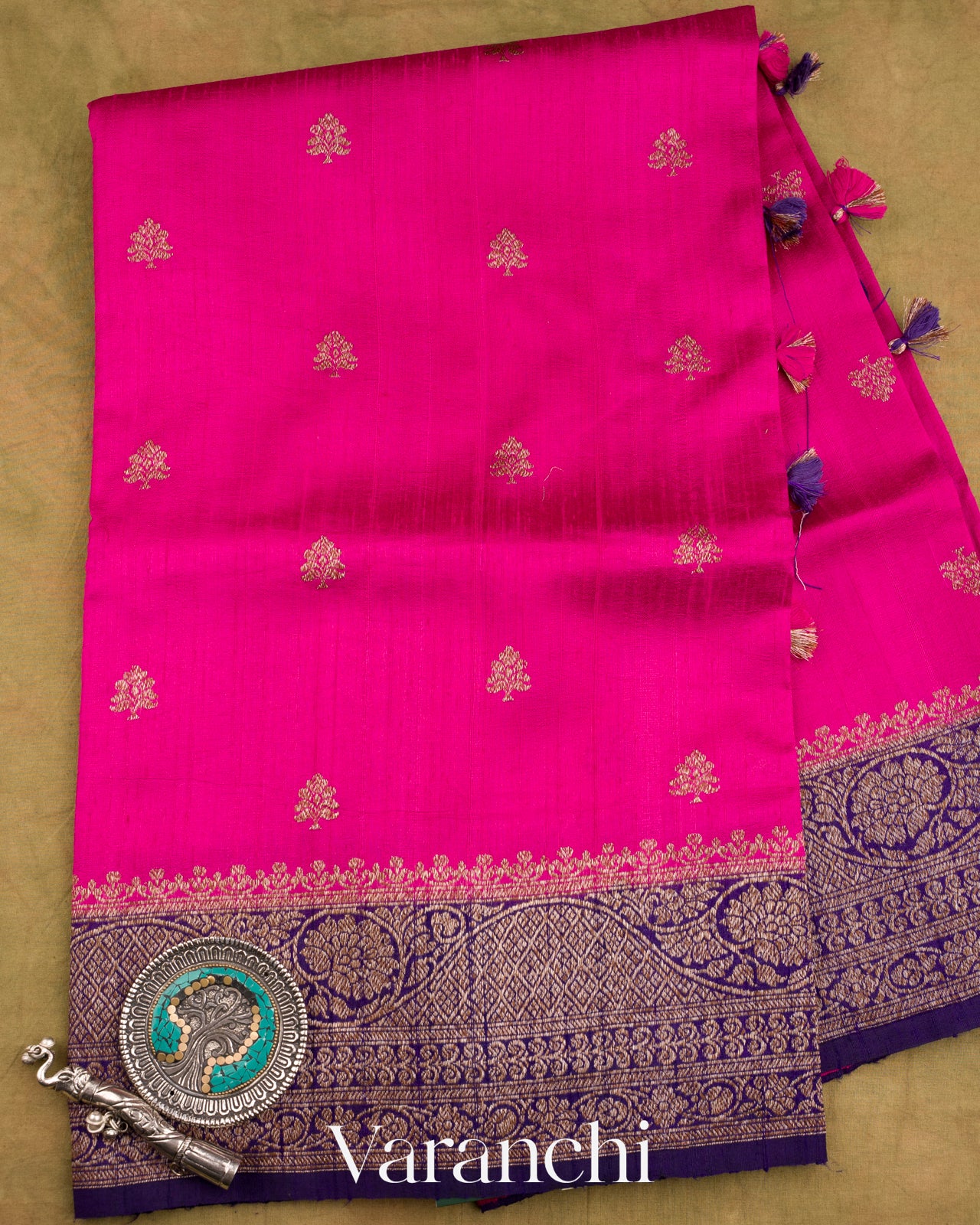 Rani Pink Pure Raw Silk Handloom Saree