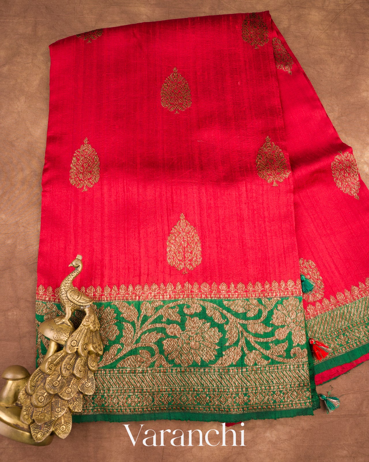 Red Pure Raw Silk Handloom Saree