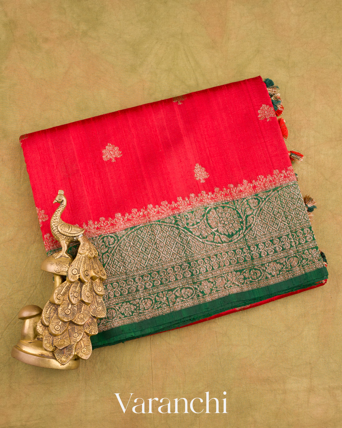 Bright Red Pure Raw Silk Handloom Saree