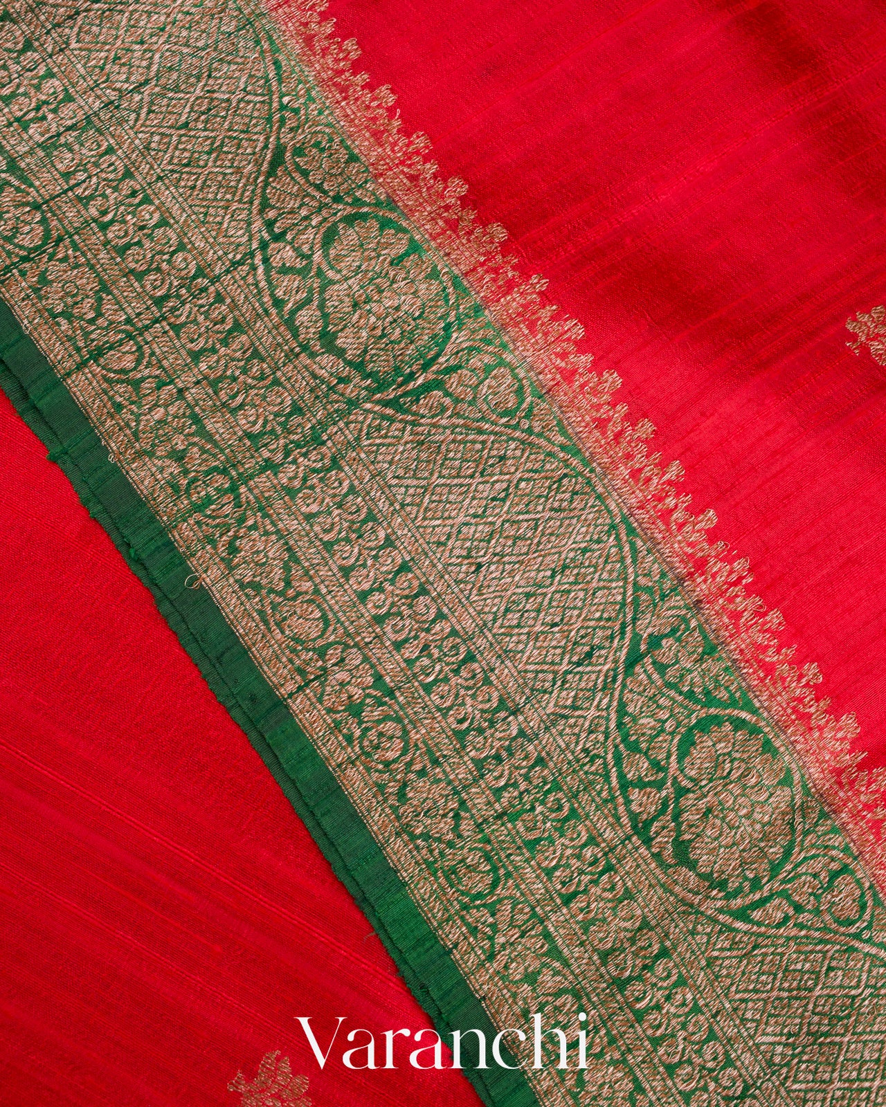 Bright Red Pure Raw Silk Handloom Saree