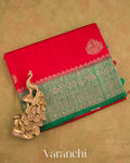 Bright Red Pure Raw Silk Handloom Saree