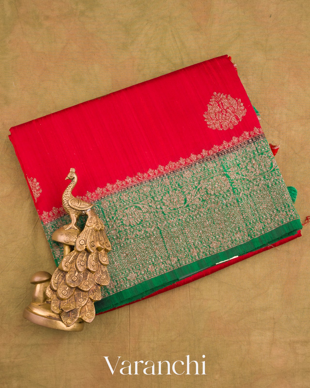 Bright Red Pure Raw Silk Handloom Saree