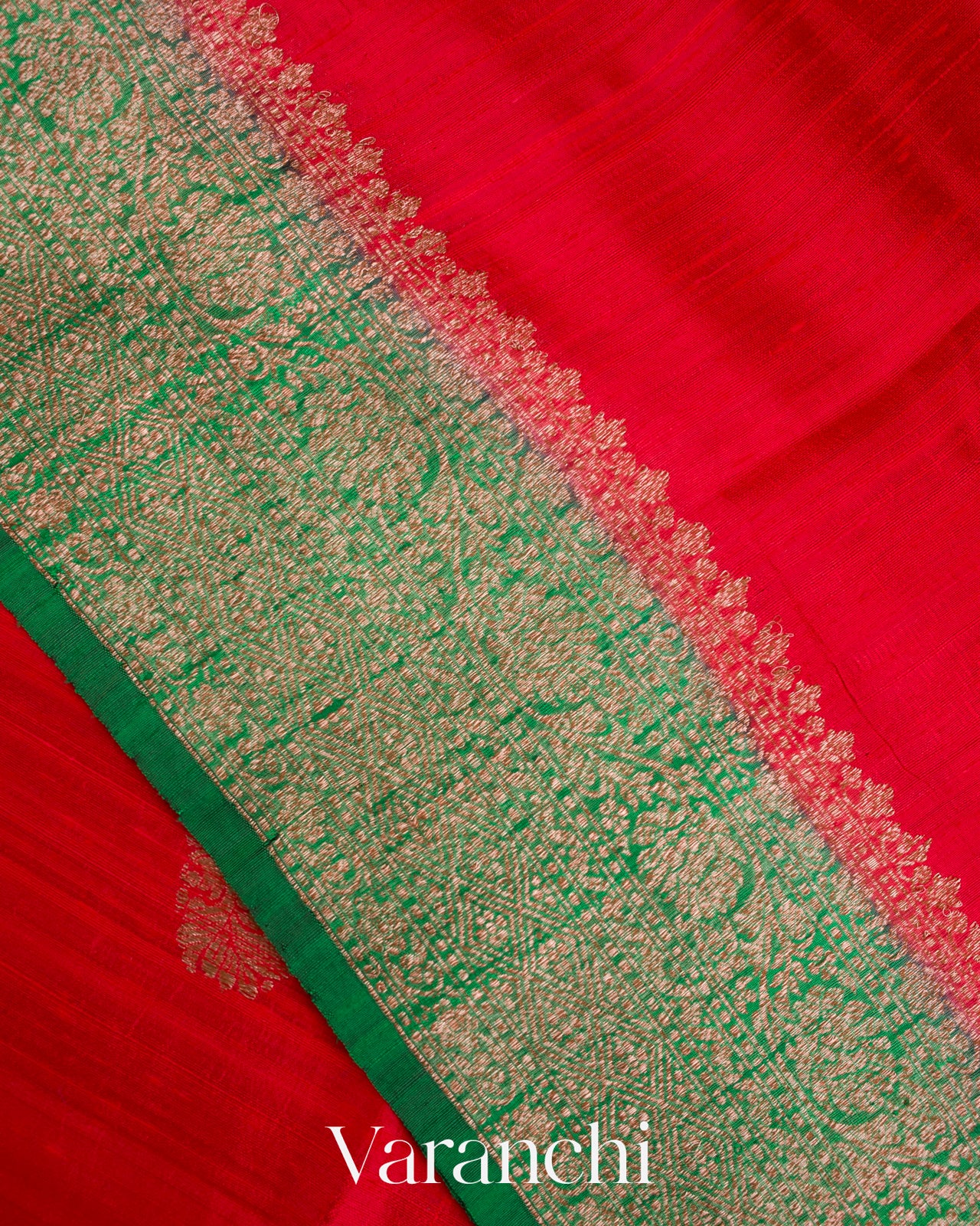 Bright Red Pure Raw Silk Handloom Saree
