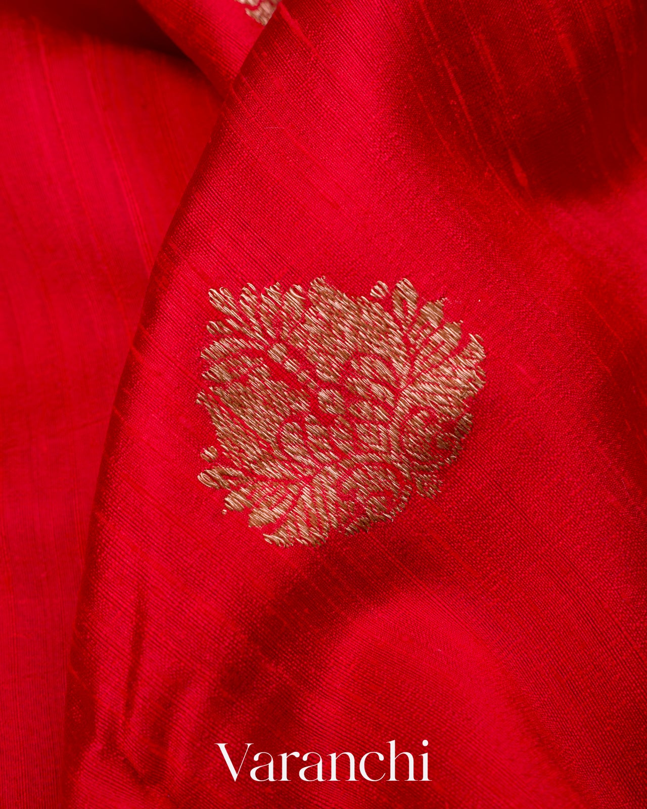 Bright Red Pure Raw Silk Handloom Saree