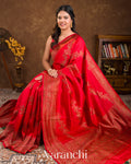 Red Leheriya Pure Raw Silk Handloom Saree