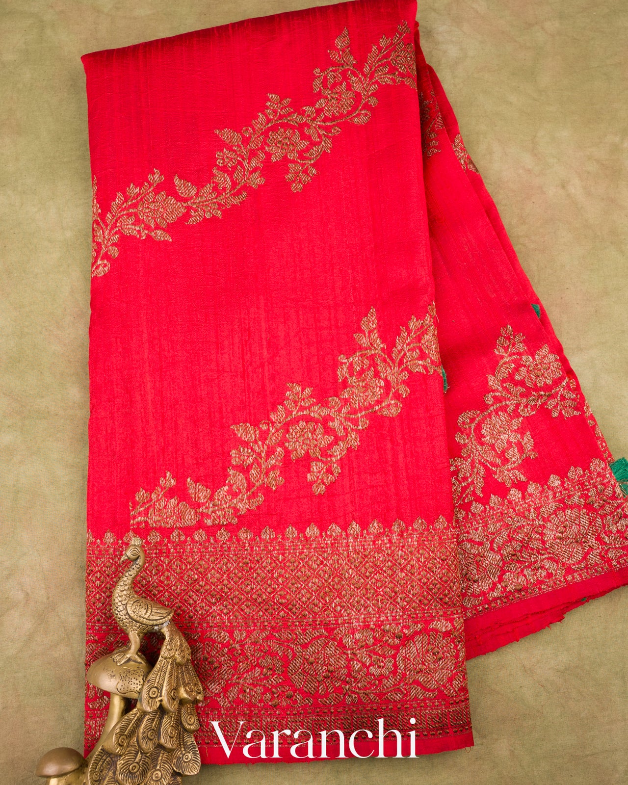 Red Leheriya Pure Raw Silk Handloom Saree