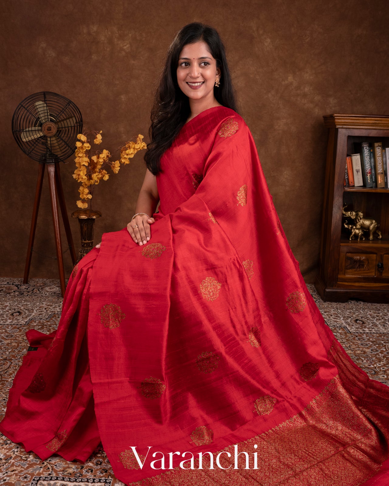 Red Borderless Pure Raw Silk Handloom Saree