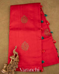 Red Borderless Pure Raw Silk Handloom Saree
