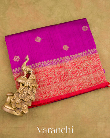 Magenta Pure Raw Silk Handloom Saree
