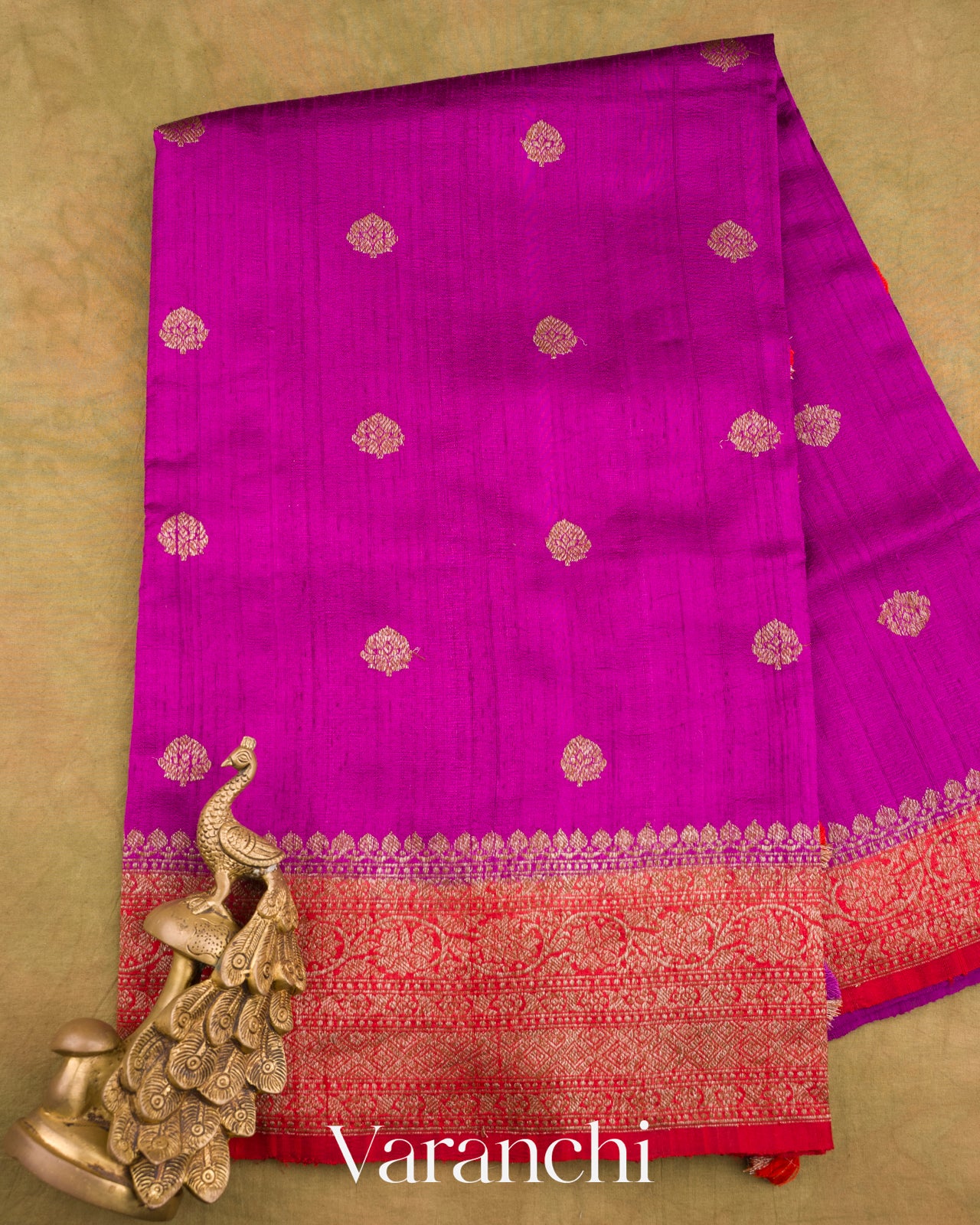 Magenta Pure Raw Silk Handloom Saree