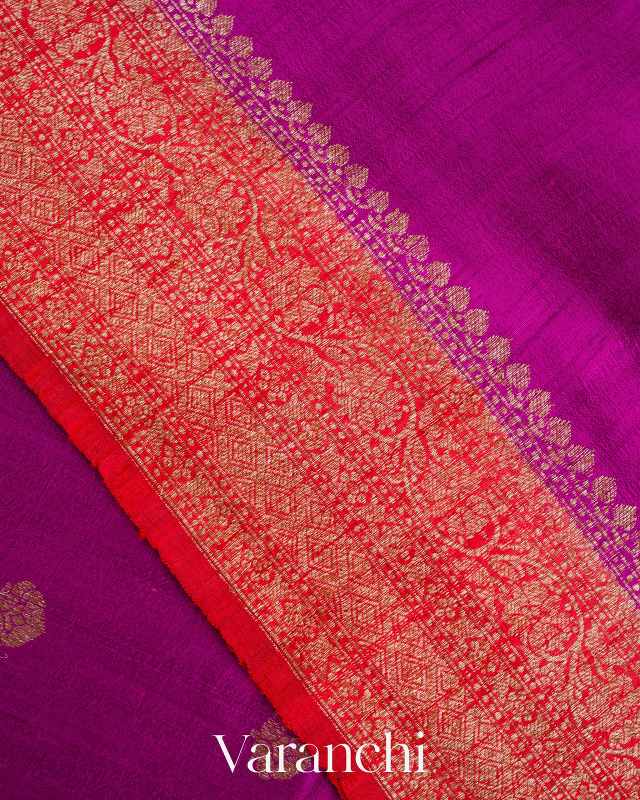 Magenta Pure Raw Silk Handloom Saree