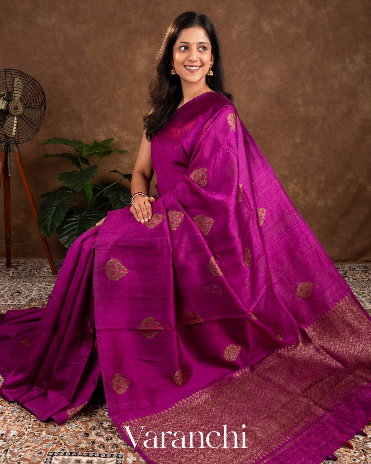 Regal Purple Raw Silk Borderless Handloom Saree 