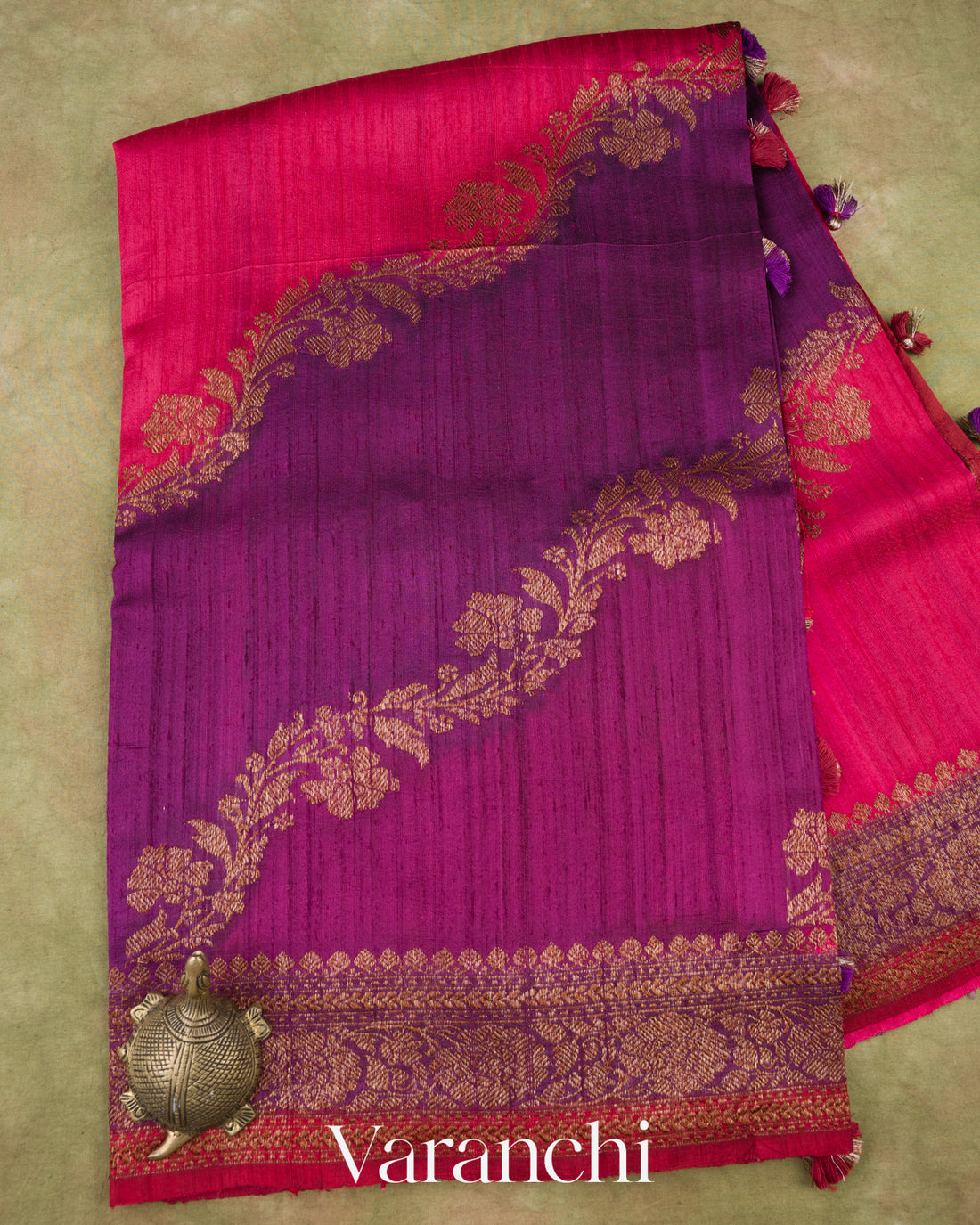 Magenta Tricolour Rangkaat Raw Silk Handloom Saree