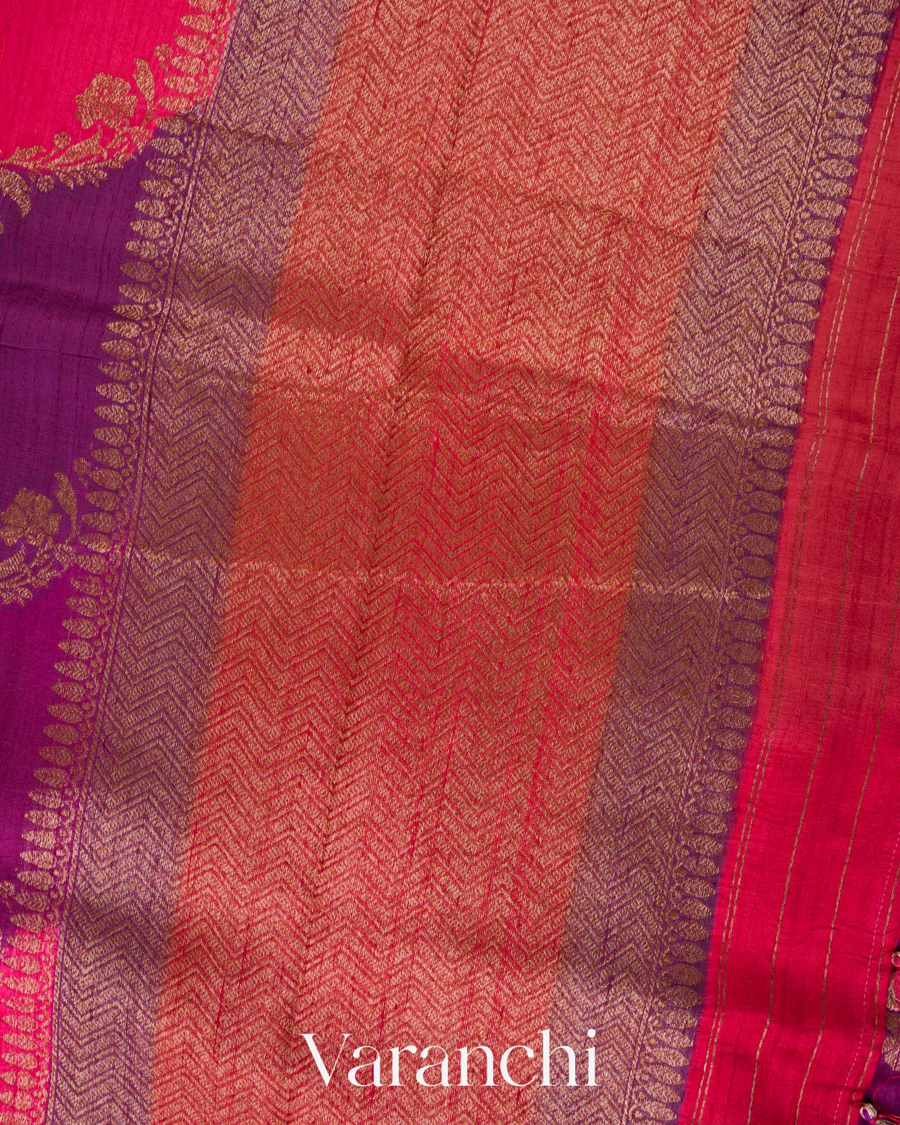 Magenta Tricolour Rangkaat Raw Silk Handloom Saree