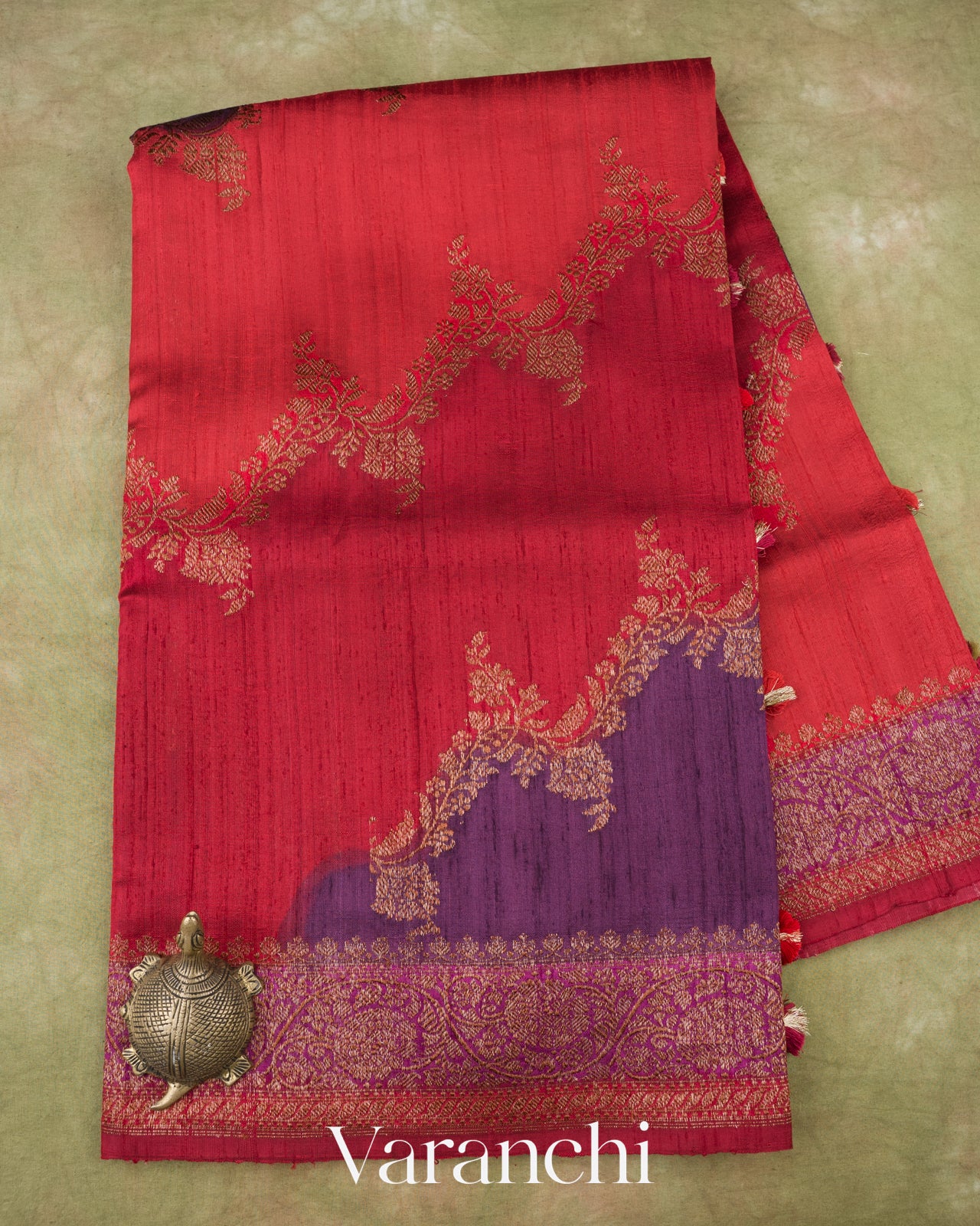 Purple Tricolour Rangkaat Raw Silk Handloom Saree