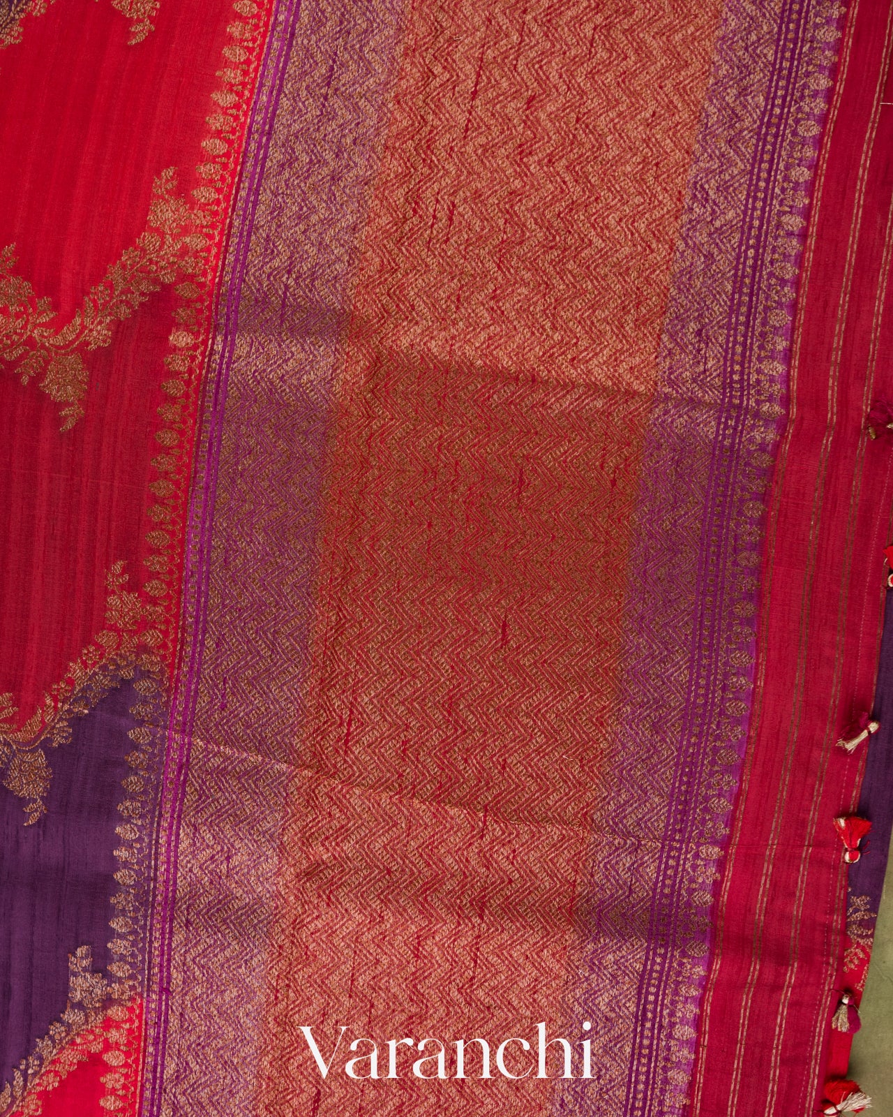 Purple Tricolour Rangkaat Raw Silk Handloom Saree