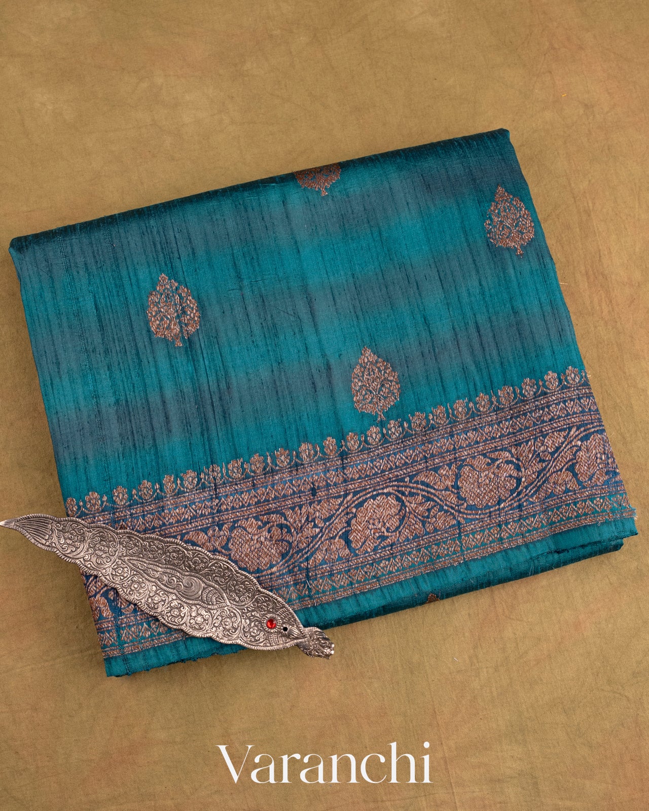 Shades Of German Blue Shibori Raw Silk Handloom Saree