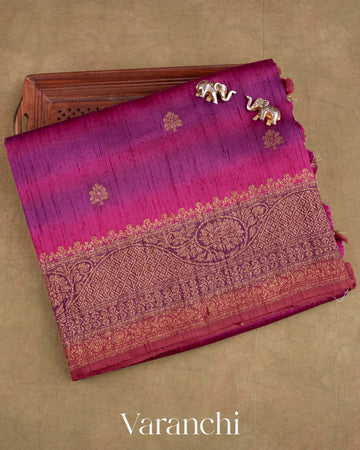 Purple Shibori with Flower Motif Pure Raw Silk Handloom Saree