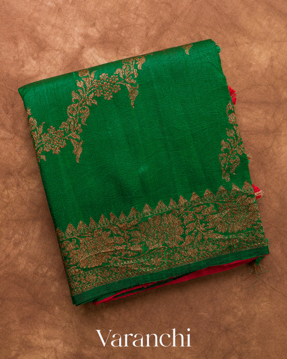 Bottle Green Lehariya Pure Raw Silk Handloom Saree
