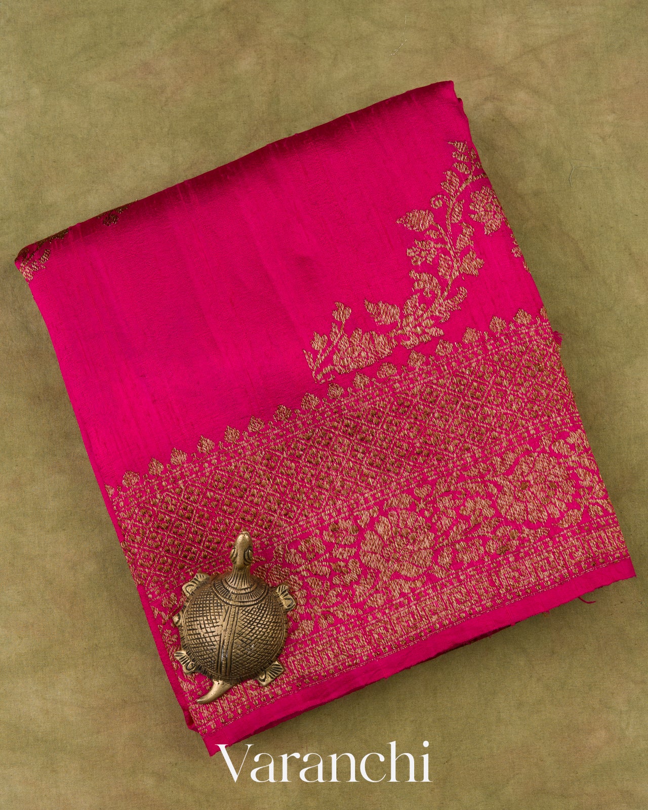 Magenta Leheriya Pure Raw Silk Handloom Saree