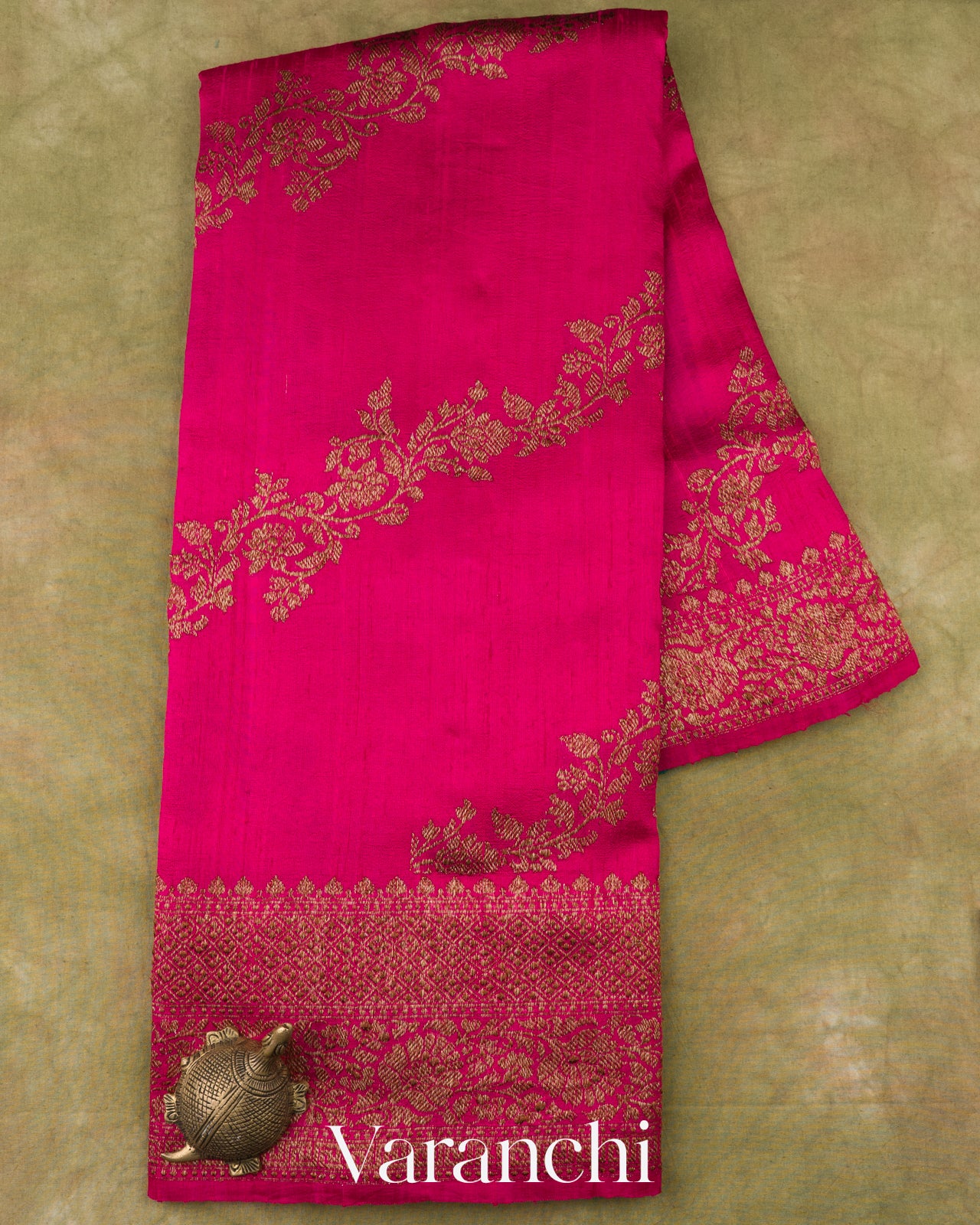 Magenta Leheriya Pure Raw Silk Handloom Saree