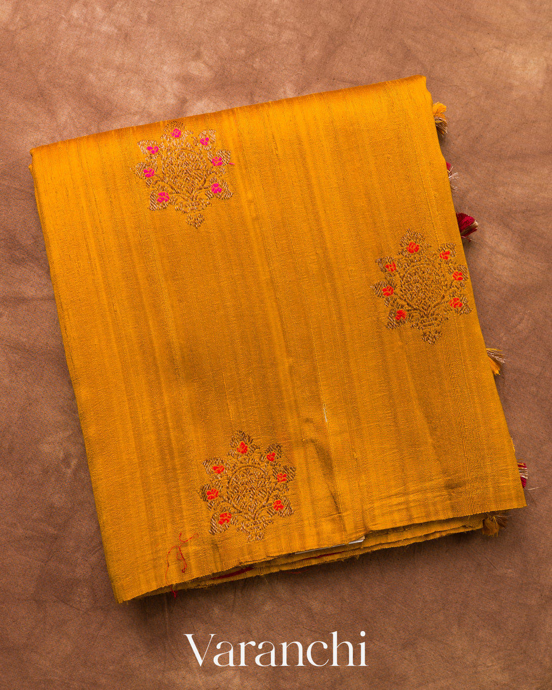 Mustard Yellow Borderless Pure Raw Silk Handloom Saree