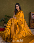 Mustard Yellow Lehariya Pure Raw Silk Handloom Saree