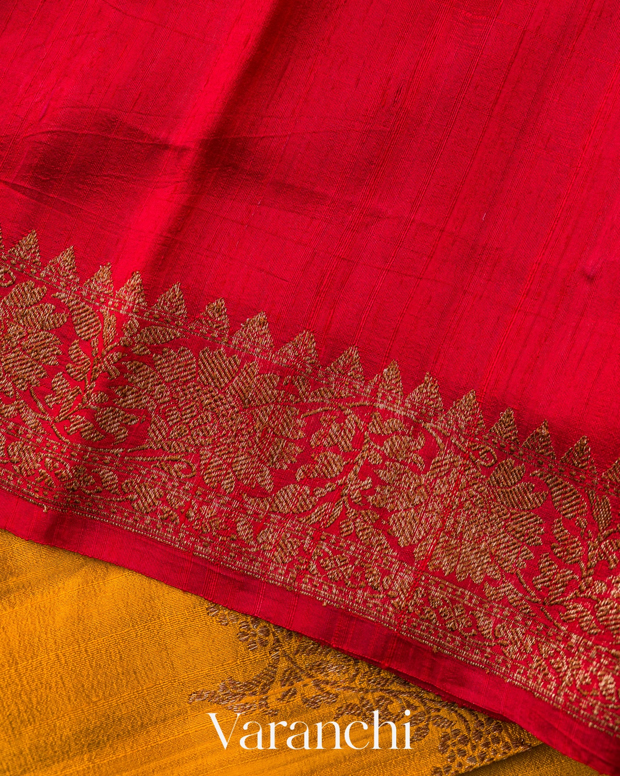 Mustard Yellow Lehariya Pure Raw Silk Handloom Saree