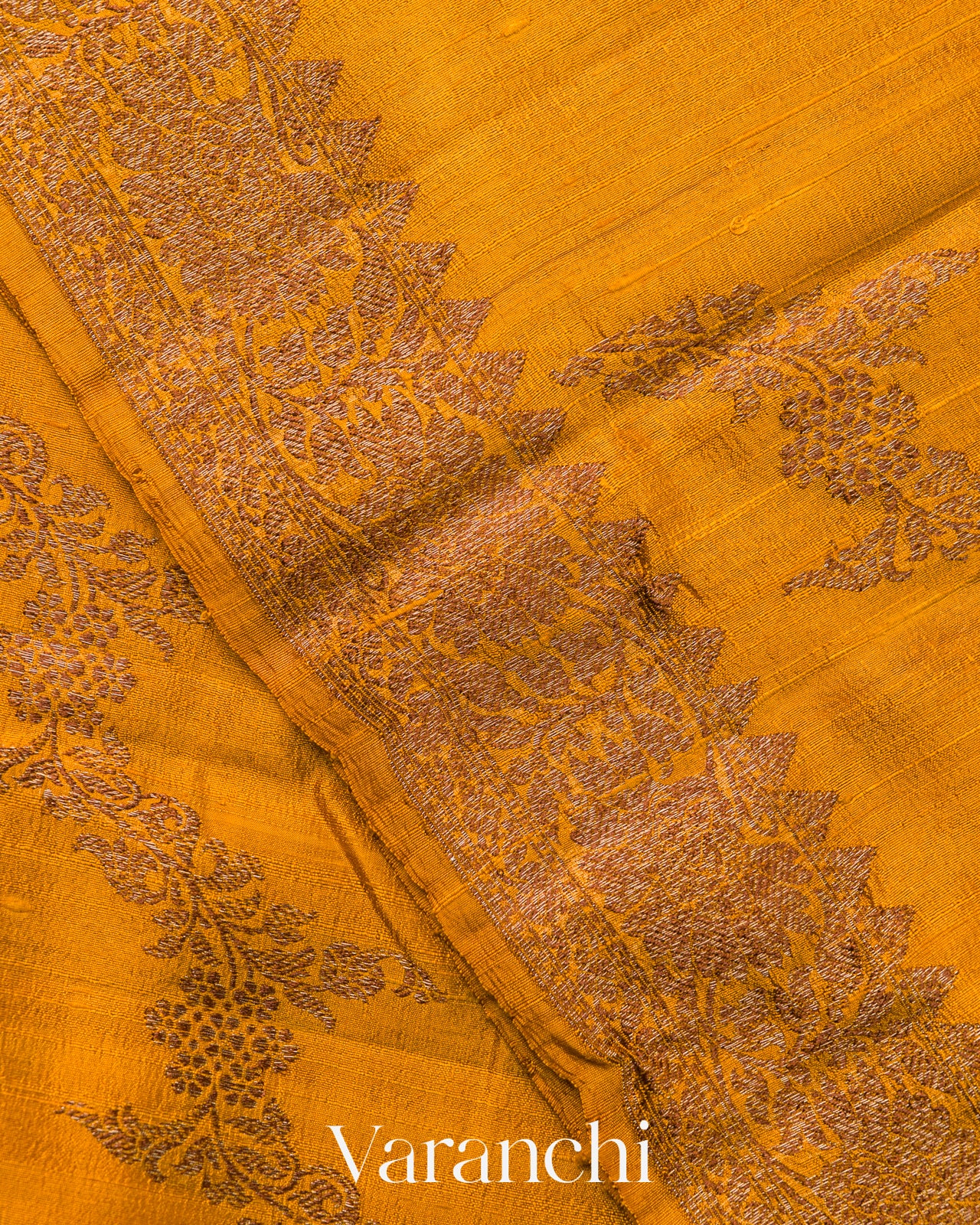 Mustard Yellow Lehariya Pure Raw Silk Handloom Saree