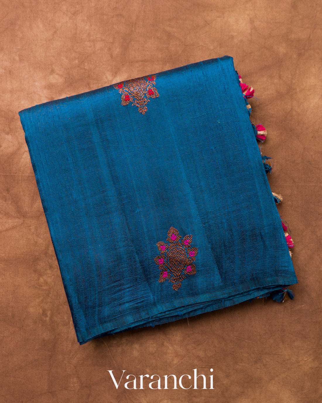 Navy Blue Borderless Pure Raw Silk Handloom Saree