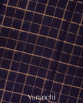 Midnight Navy Blue Checks Pure Raw Silk Handloom Saree 