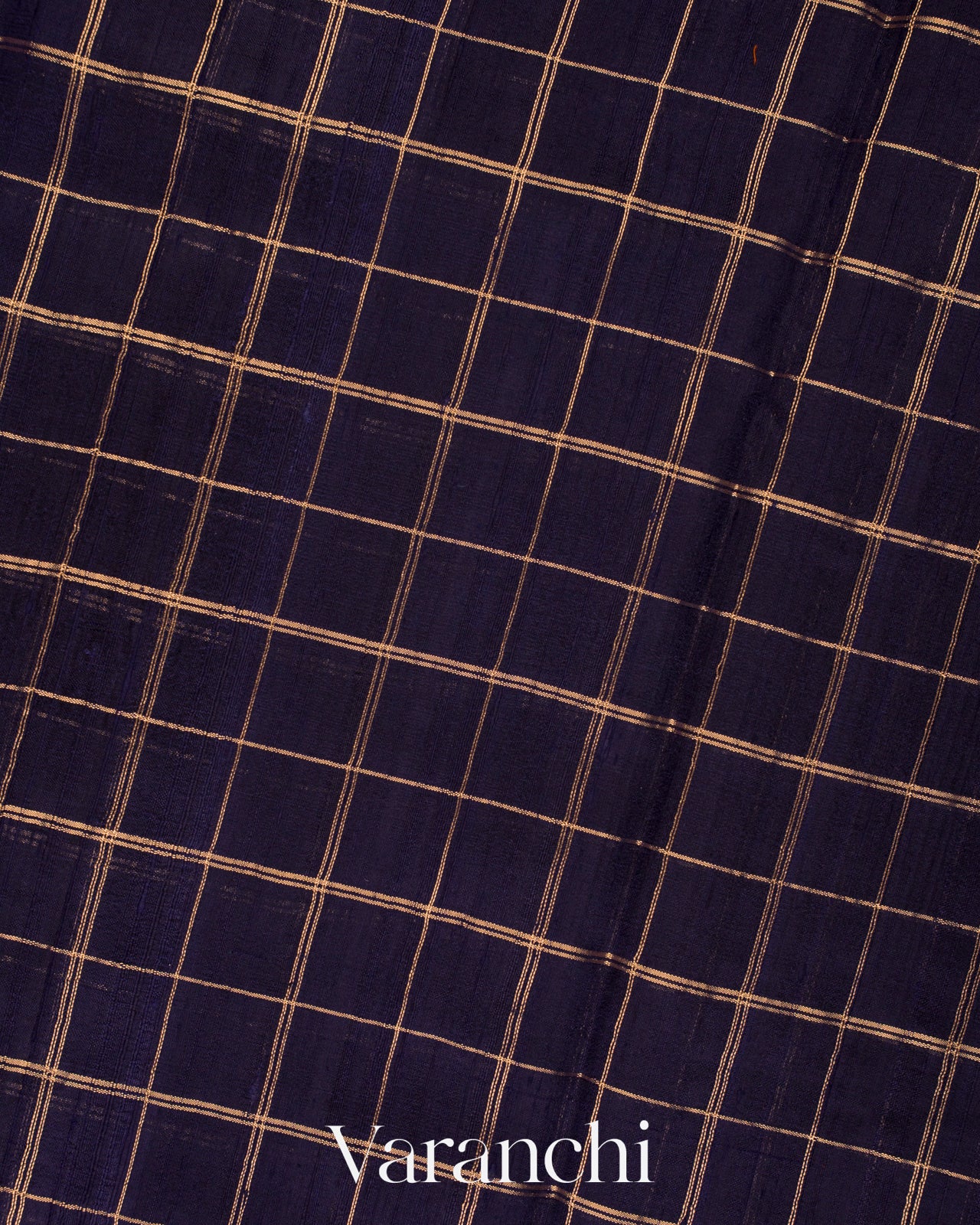 Midnight Navy Blue Checks Pure Raw Silk Handloom Saree 