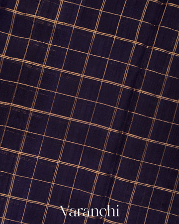 Midnight Navy Blue Checks Pure Raw Silk Handloom Saree 